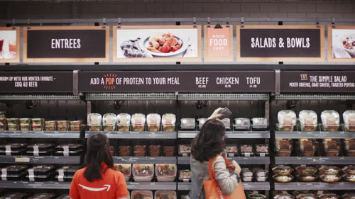 Amazon Go sells prepared foods and other grocery staples